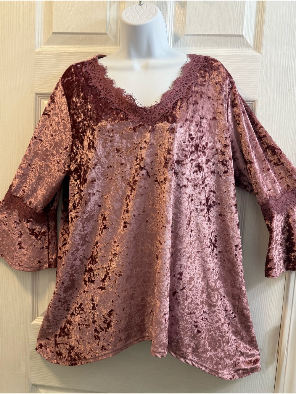 Absolutely Famous Top Pink Crushed Velvet Coqette Lace Bell Sleeve Fairycore 1XL